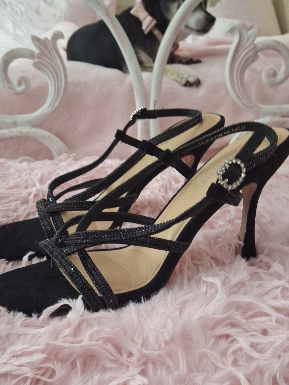 Studio Infinite Black Rhinestone Strappy Stiletto Heels  Size 11